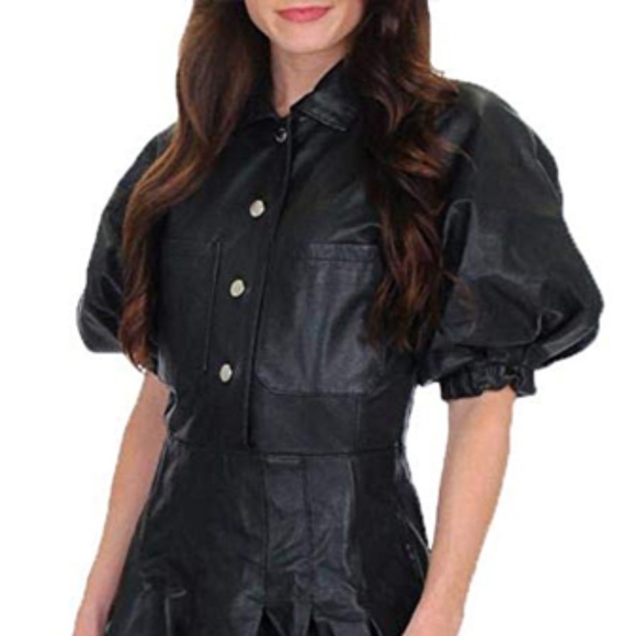 Juicy Couture Leather Puff Sleeve Shirt Dress - Picture 3 of 5
